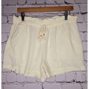 Hangten Cream Ivory Linen Blend Drawstring Beach‎ Resort Shorts Size Medium
